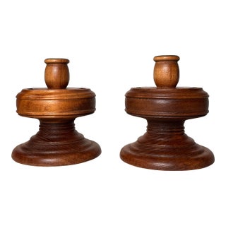 Mid Century Modern Solid Wood Turned Taper Candleholders, a Pair For Sale