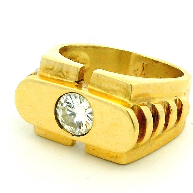 Vintage Modernist 18k Gold Architectural Diamond Ring, Size 8 For Sale - Image 10 of 12