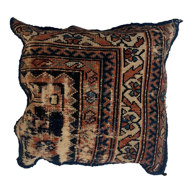 Pillow W/Antique Persian Rug Fragment, 1'5" X 1'5" For Sale