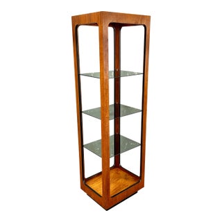 1960s Lane MCM Narrow Wood Open Display Case/Etagere W/Adjustable Smoked Glass Shelves For Sale