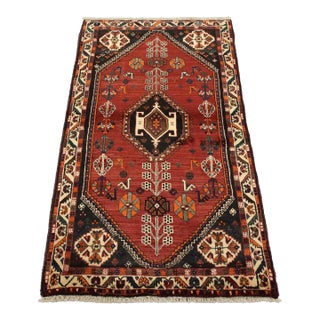 Shiraz Rug 3’4” X 5’7” Red Wool Vintage Tribal Hand-Knotted Oriental Carpet For Sale
