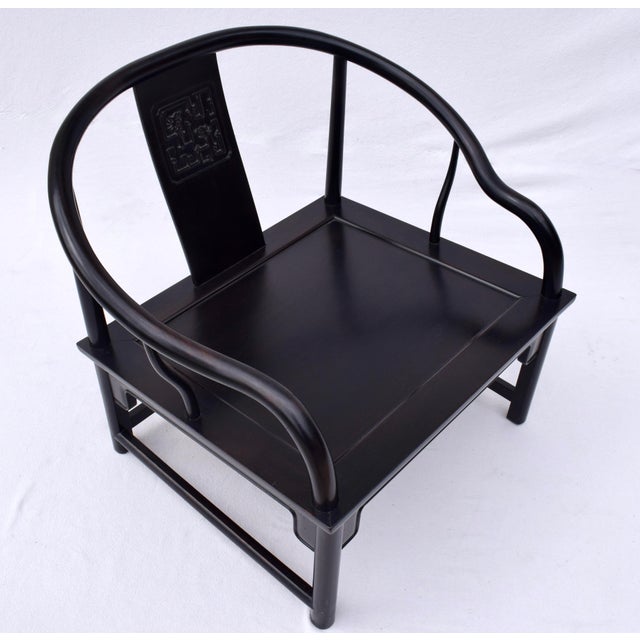 Solid Ebony Chinoiserie Accent Lounge Chairs For Sale - Image 9 of 11