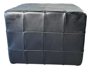 Danish Patchwork Black Leather Ottoman