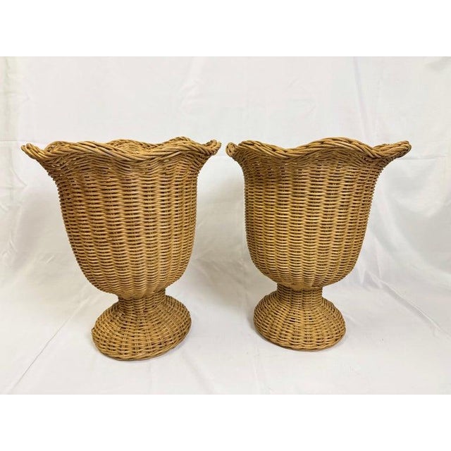 Mid-Century Modern Pair of Large Woven Wicker Urns For Sale - Image 3 of 12