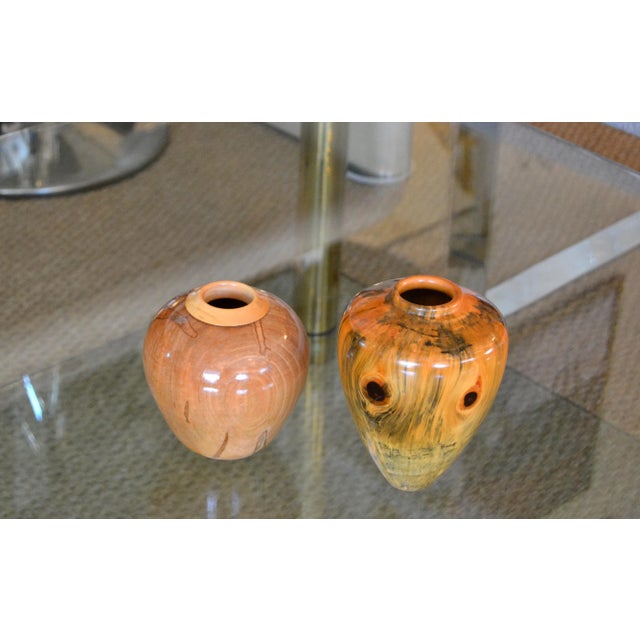 Decorative Folk Art Handcrafted Exotic Wood Lacquered Belly Flower Vase For Sale - Image 4 of 10