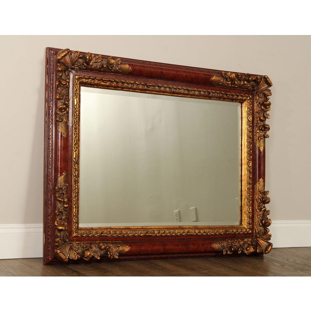 High Quality Vintage Wall Mirror in Faux Marble Painted Wood Frame with Carved Giltwood Corners