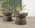A rare matching pair of cast bronze metal rain drum or frog drum side drink tables from Southeast Asia. Each large rain...