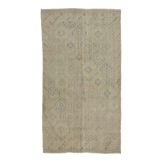 Mid 20th Century Embroidered Washed Out Kilim Rug For Sale