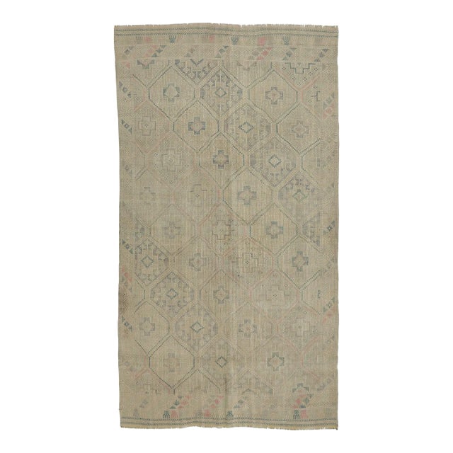 Mid 20th Century Embroidered Washed Out Kilim Rug For Sale