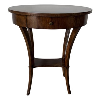 Vintage Italian Walnut Oval Side Table / Nightstand With Drawer For Sale