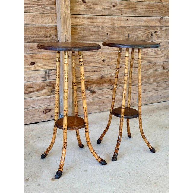 Pair of Victorian Scorched Bamboo Plant Stands With Bamboo Root Feet For Sale In Naples, FL - Image 6 of 12