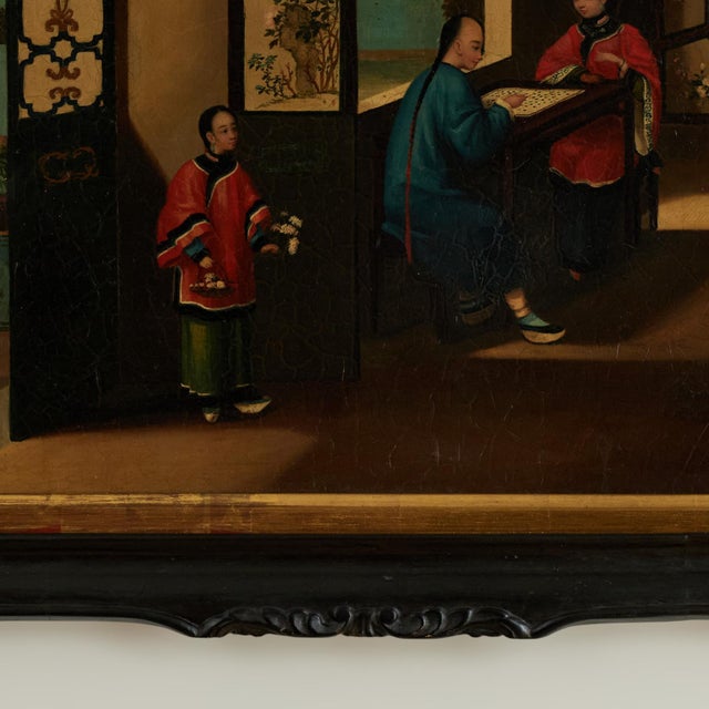 Black Antique Chinese Painting of an Interior Scene For Sale - Image 8 of 11