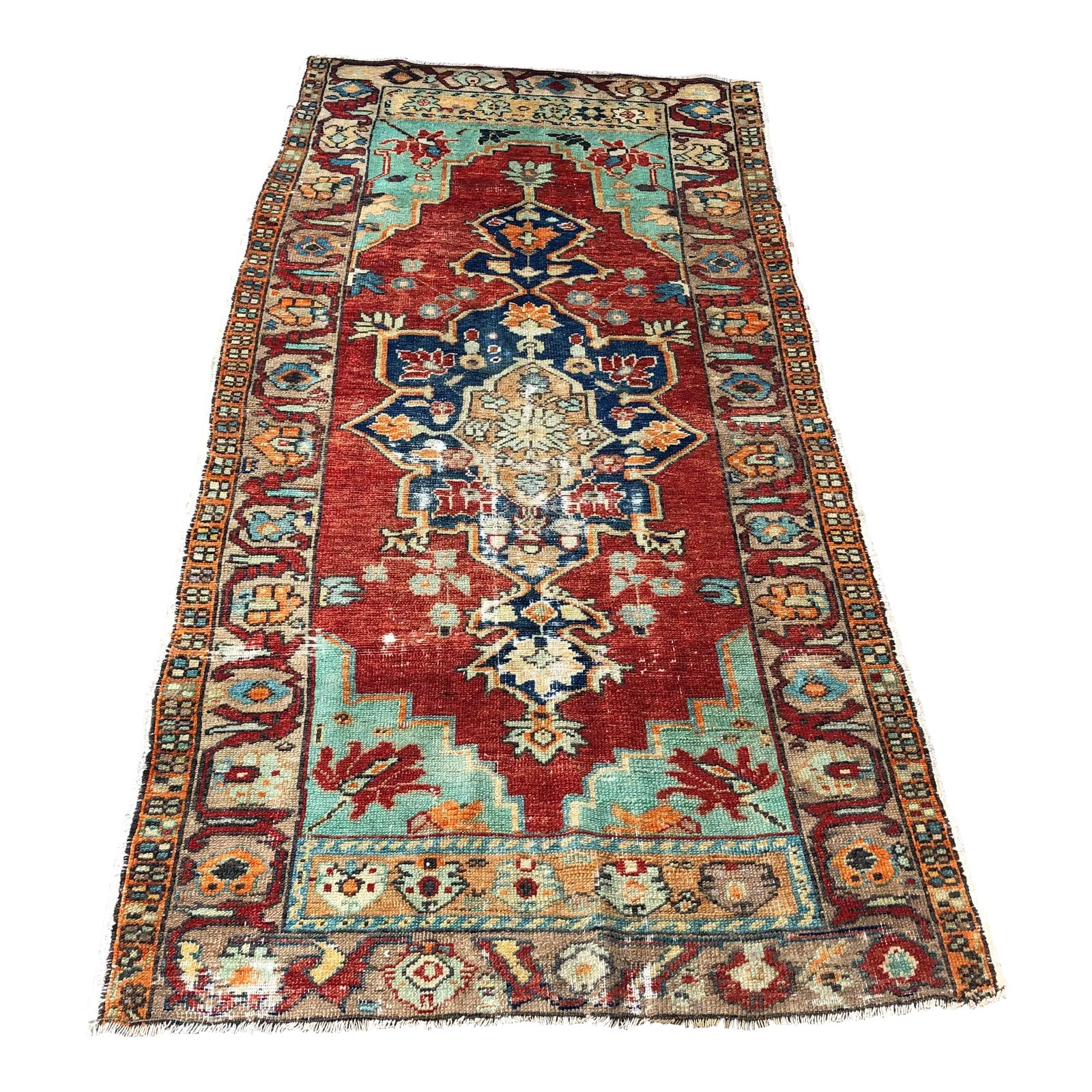 Vintage Tribal Turkish Distressed Rug- 3′3″ × 6′11″ | Chairish