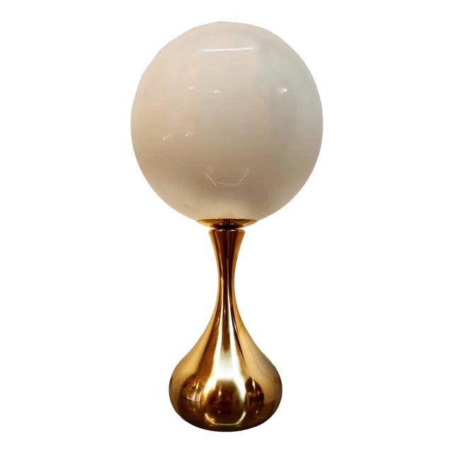 Table Lamp in Brass with White Sphere For Sale