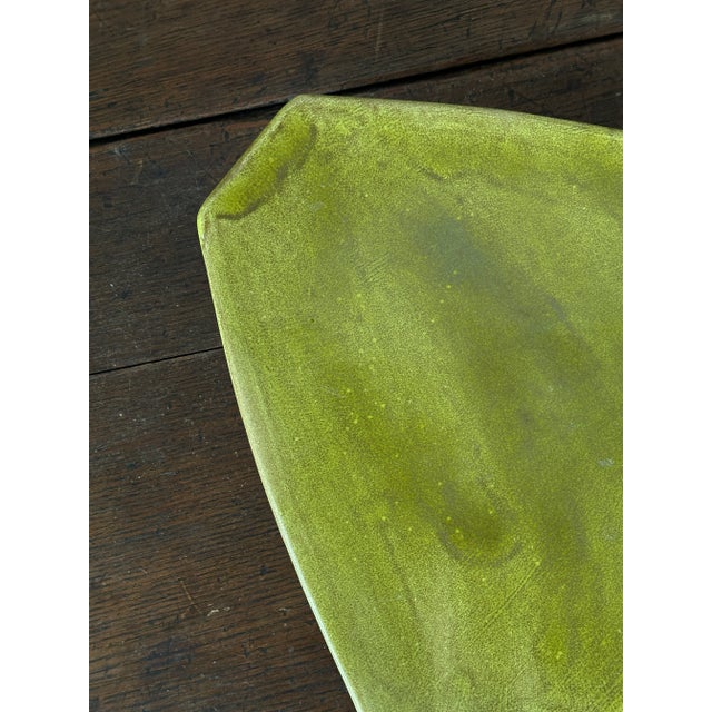 Mid Century Avocado Green Ceramic Plate For Sale - Image 4 of 7
