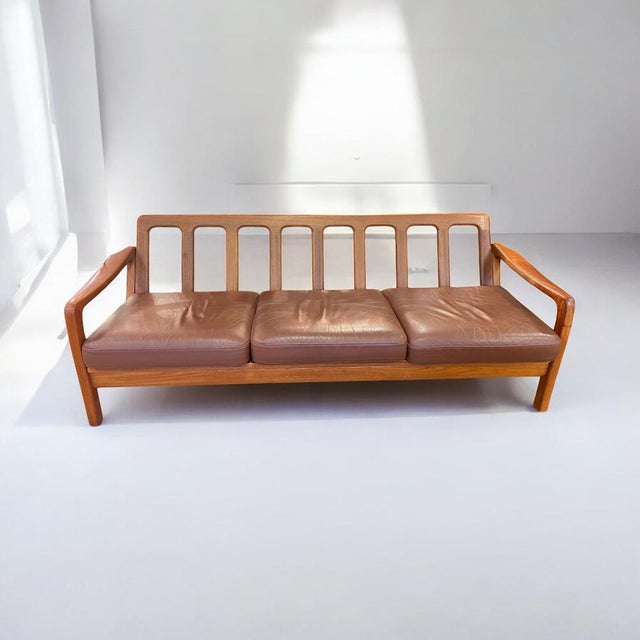 Mid-Century Danish Modern Leather & Teak 3-Seater Sofa by Jens-Juul Christensen for JK, Denmark, 1960s For Sale - Image 6 of 7