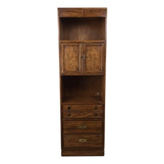 Vintage Campaign Style Oak Wall Unit With Brass Hardware For Sale