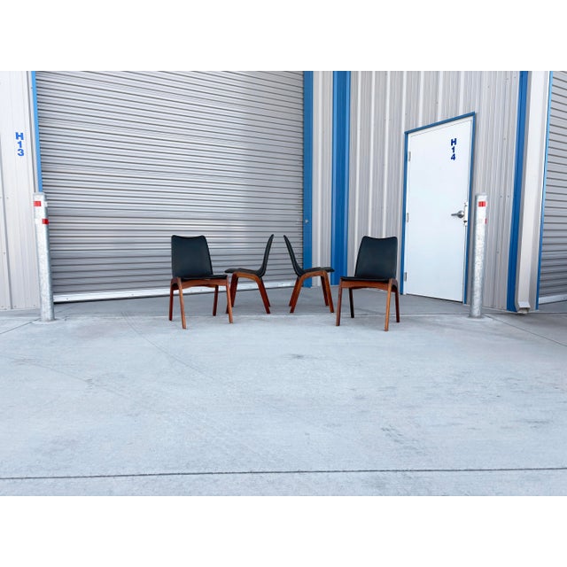 Wood 1970s Mid-Century Walnut & Black Vinyl Dining Chairs Attributed to Chet Beardsley For Sale - Image 7 of 15