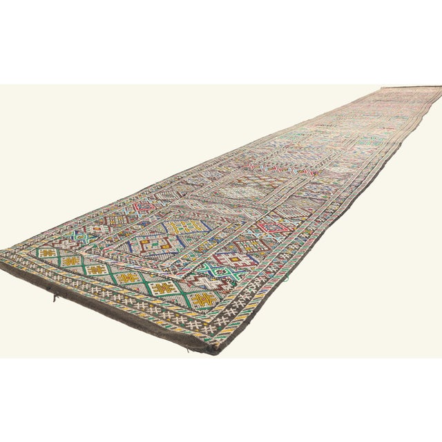 21958 Vintage Zemmour Moroccan Kilim Rug, 03'04 x 23'06. The Sacred Continuum: A Vintage Zemmour Moroccan Masterpiece in...