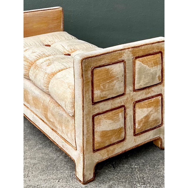 Late 20th Century Vintage Crushed Velvet Tufted Bench For Sale - Image 5 of 12