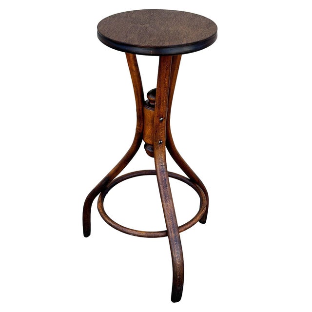 Turn of the century Thonet style tripod plant stand pedestal table features an elegant, sculptural 3 leg frame crafted...
