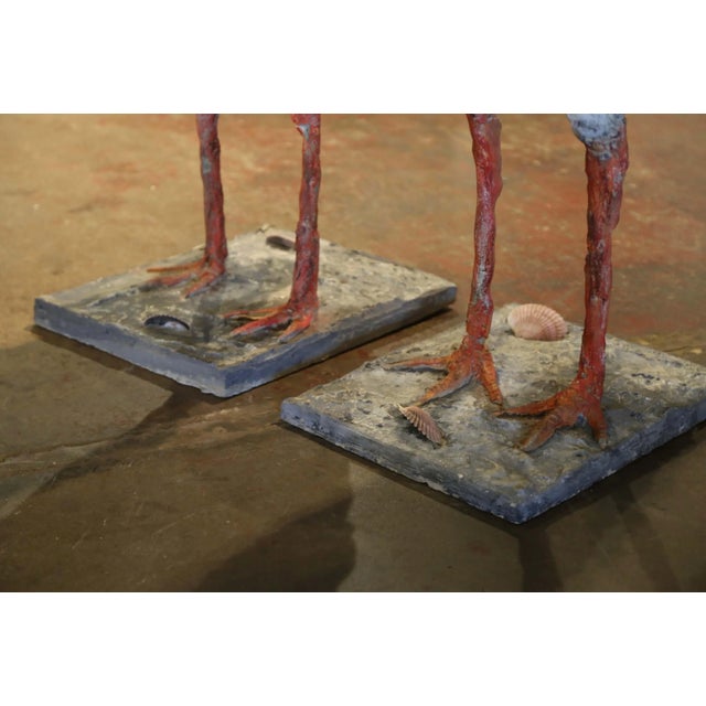 Early 20th Century Pair of Early 20th Century French Painted Concrete Stork Garden Sculptures For Sale - Image 5 of 10