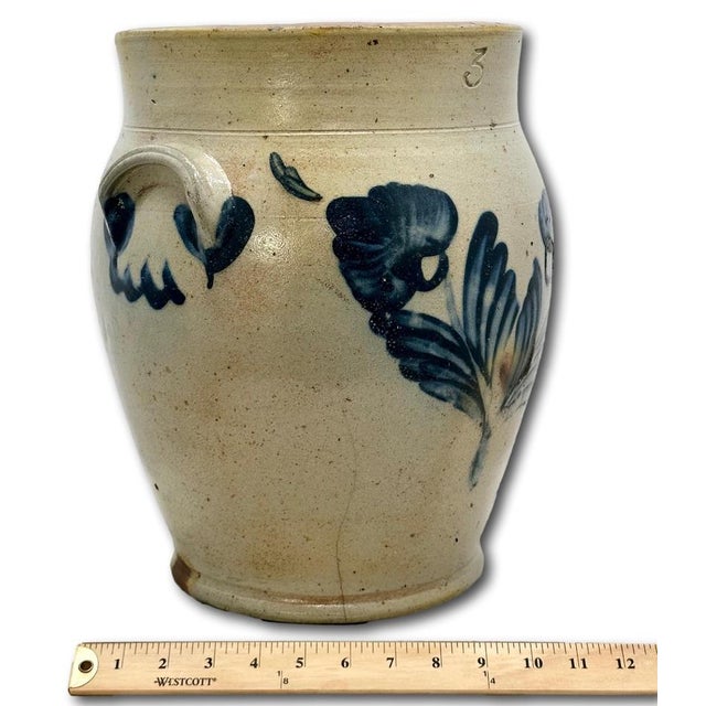 Outstanding Large 3 Gallon Size Antique American Stoneware Jar With Extensive Blue Hand Decorated Features - Circa 1830s For Sale - Image 18 of 18