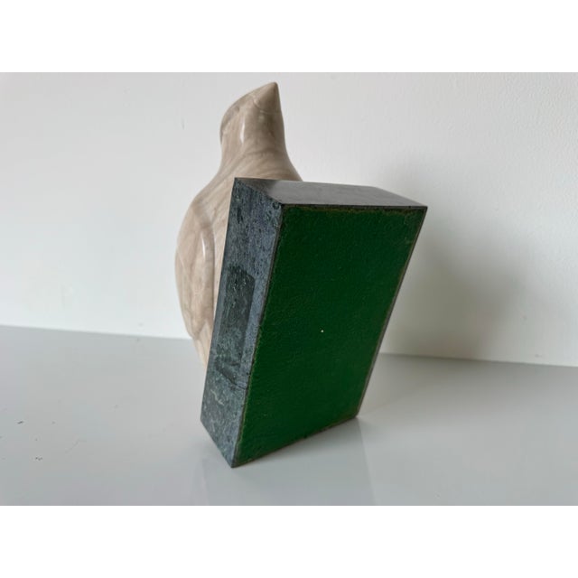 1980s Vintage Carved Marble Dove Sculpture on Green Marble Base – Signed For Sale - Image 12 of 12