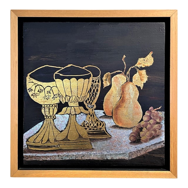"Pears" Gold Foil on Wood Painting by Gisela Miller Chairish