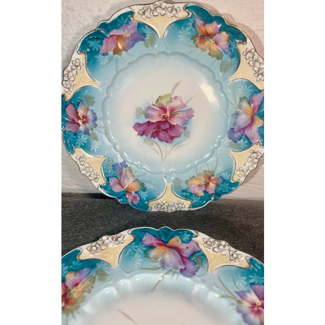 Victorian Antique Scalloped Hand Painted Fine Porcelain Plates- Set of 2 For Sale - Image 3 of 7