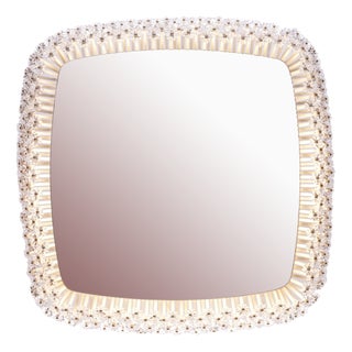Large Illuminated Mirror with Crystal Flowers For Sale