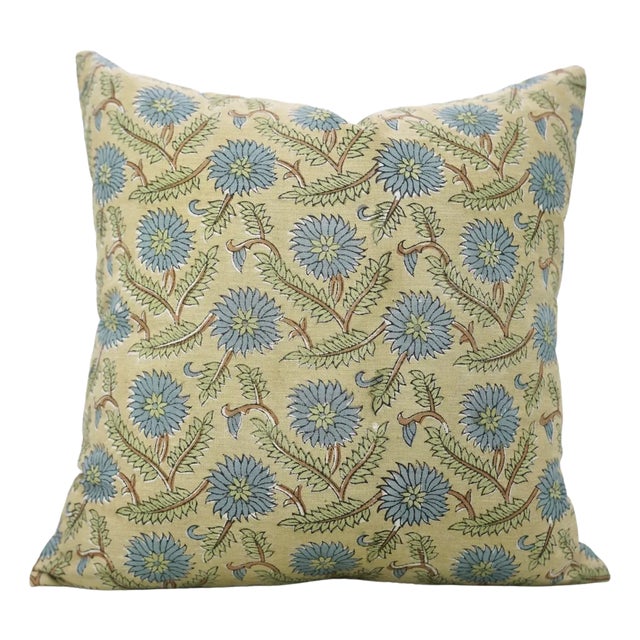 Fabdivine Artisan Block Print Throw Pillow Cover 16x16 Inch Linen Blend - Swrna For Sale