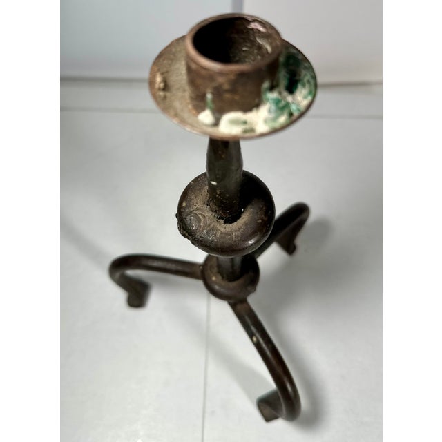 Farmhouse Antique Hand-Forged Wrought Iron Tripod Candle Holder. For Sale - Image 3 of 12