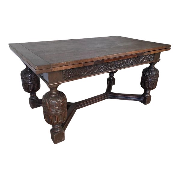 Large Antique Elizabethan Style Oak Extending Table For Sale