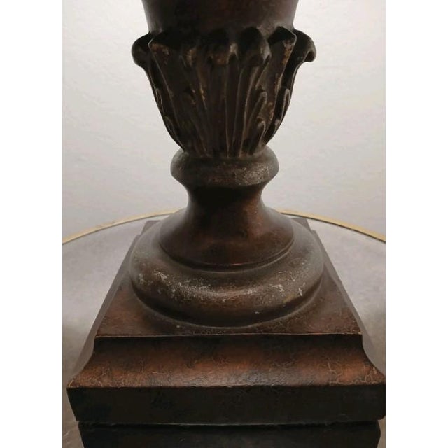 Metal 1950s Royal Edwardian Carved Urn Lamp Brown Bronzed Renaissance Avant-Garde W Shade For Sale - Image 7 of 16