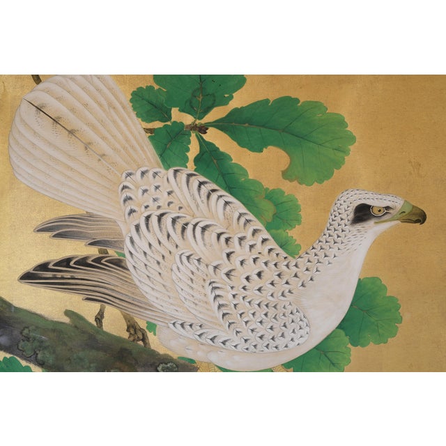 Late 19th Century Japanese 18th Century Edo Period White Eagle Painting on Gold Paper For Sale - Image 5 of 17