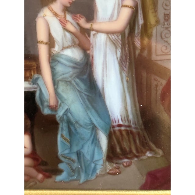 Blue European Painting on Porcelain. Gilded Frame in Shadow Box. 19th Century For Sale - Image 8 of 11