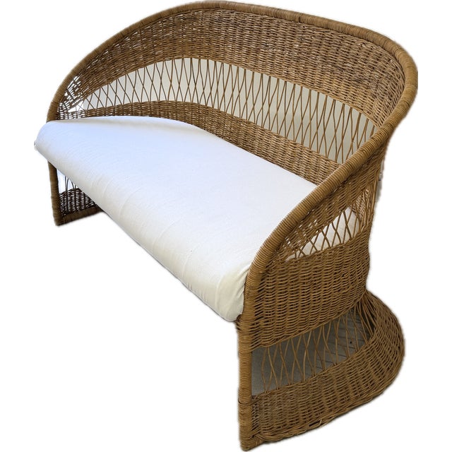Mid-Century Modern Vintage Mid-Century Coastal Boho Woven Wicker and Rattan Loveseat Settee For Sale - Image 3 of 5