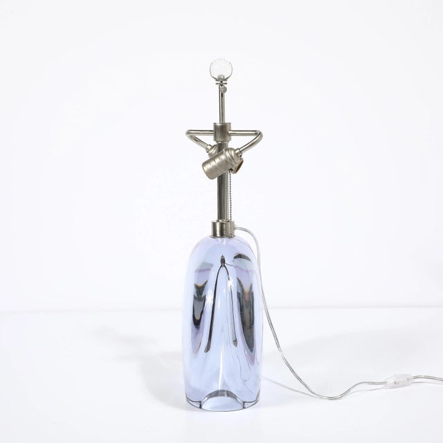 Pair of Modernist Hand-Blown Murano Pale Lavender Glass & Nickel Table Lamps For Sale In New York - Image 6 of 12
