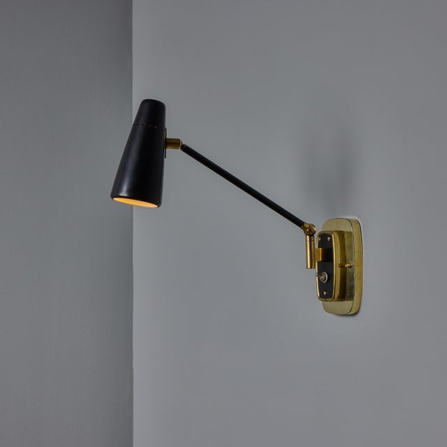Black 1950s Stilnovo Perforated Black Metal and Brass Sconce With Stamped Label For Sale - Image 8 of 17
