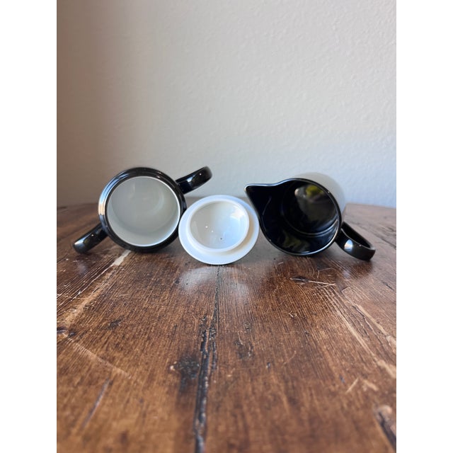 Vintage 1978 Fitz and Floyd Black Glazed Sugar Bowl With Lid and Creamer, Made in Japan For Sale In Dallas - Image 6 of 7