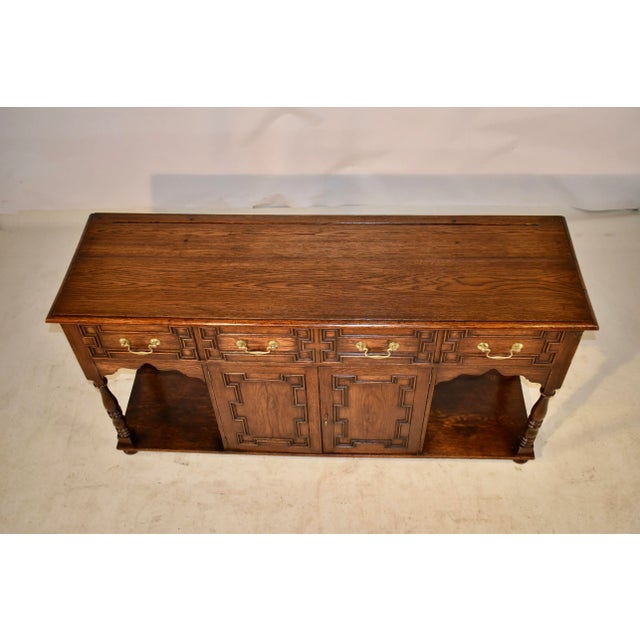 Brown Edwardian Oak Server With Side Shelves, C. 1910 For Sale - Image 8 of 9