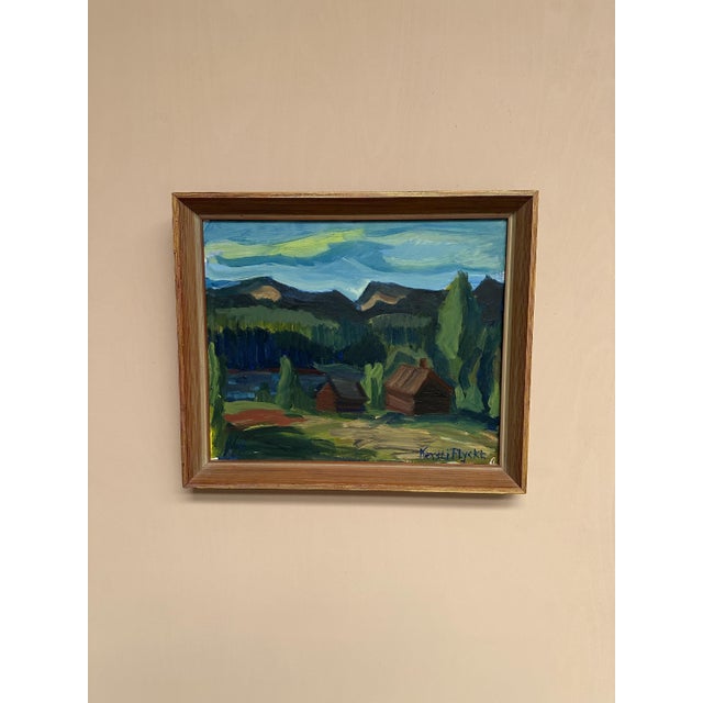 Original Mid 20th Century Swedish Oil on Panel – Mountain Landscape by Kerstin Flyckt (1925–2009) – Framed 61 × 43 cm (24"...
