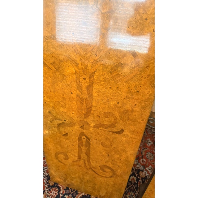 Mastercraft Monumental Burl Wood & Marquetry Dining Table With Two Leaves For Sale - Image 13 of 15