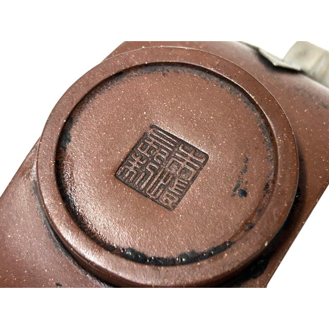 Chinese Zisha Clay Brown Jade Stone Handle Pewter Teapot Display Art For Sale - Image 10 of 11