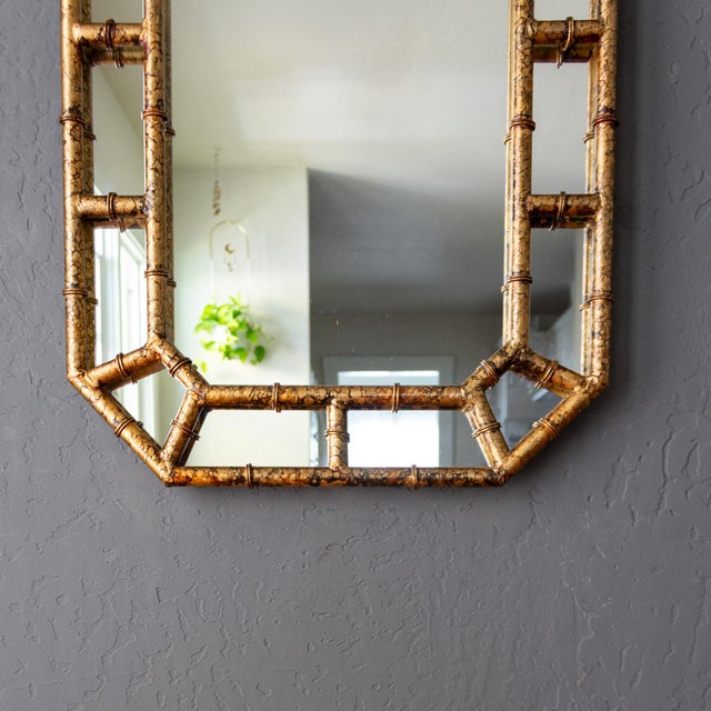 Tall Chinoiserie Faux Bamboo Gold Tortoise Shell Octagon Mirror For Sale - Image 10 of 15