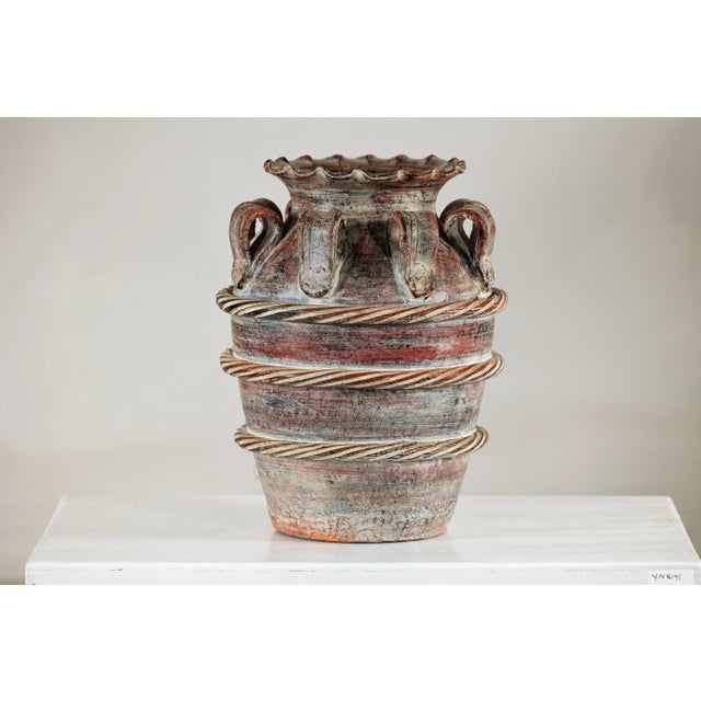 Vintage Thai Water Jar with Ropework Decoration, Scalloped Rim and Loop Handles For Sale In New York - Image 6 of 12