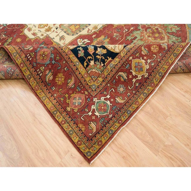 2010s Terracotta Red, Hand Knotted Antiqued Fine Heriz Re-Creation, Natural Dyes Dense Weave, Extra Soft Wool, Square Oriental Rug For Sale - Image 4 of 12
