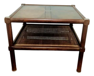 Vintage Baker Furniture Regency Mahogany and Cane Two-Tier Coffee Table