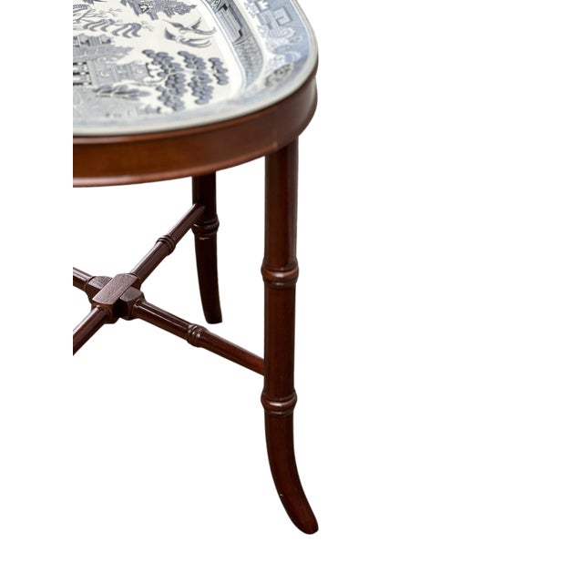 1980s Chinoiserie Platter on Faux Bamboo Stand For Sale - Image 11 of 16